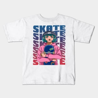 Girl Skater Skateboarder Skateboarding Skate Sk8er Girl Kids T-Shirt